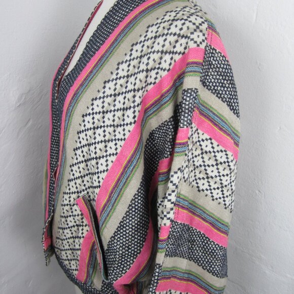 Free People Spirit Jacket Size XS Pink Woven Stripe Cropped Oversized - Picture 2 of 6